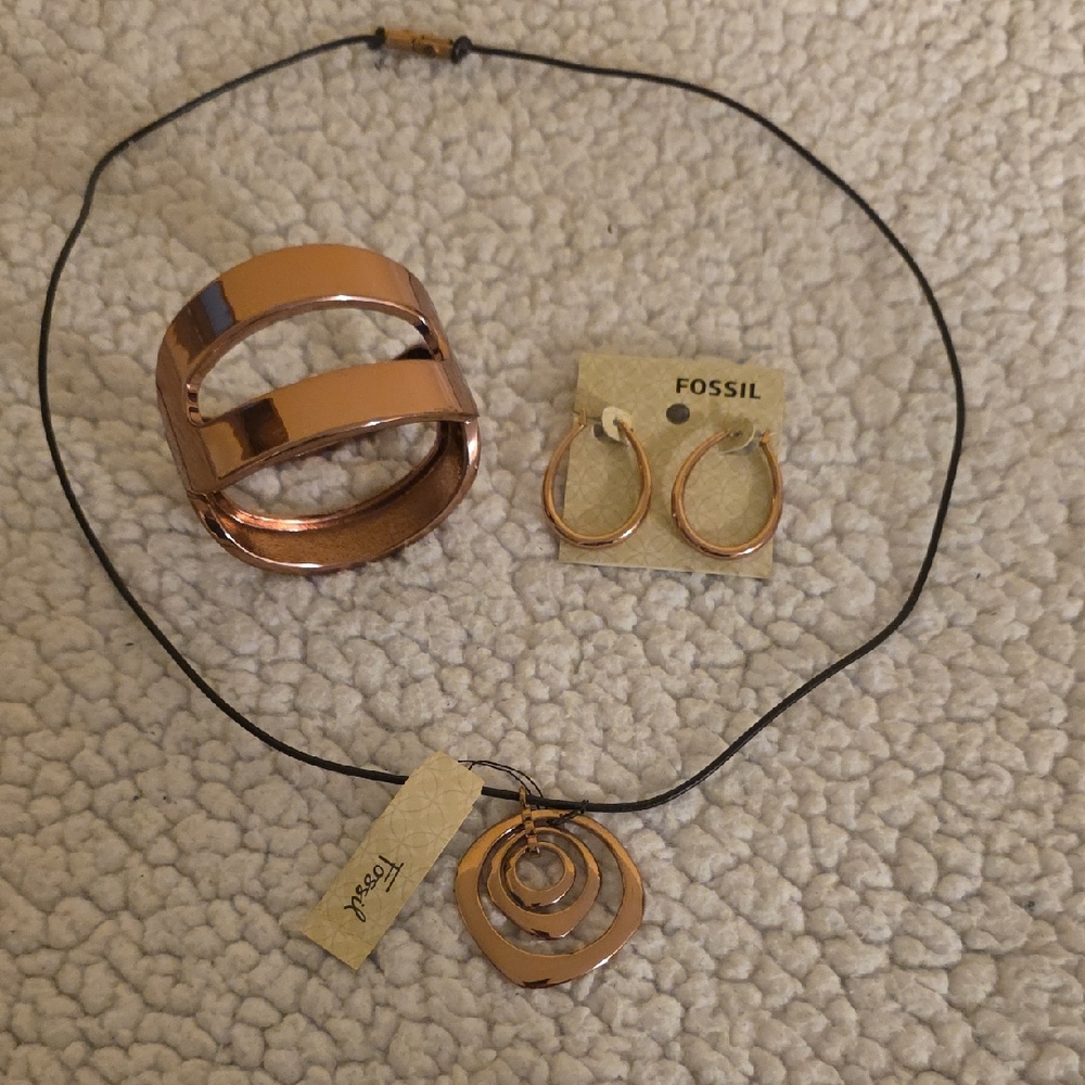 Fossil Rose Gold Necklace and Jewelry Set